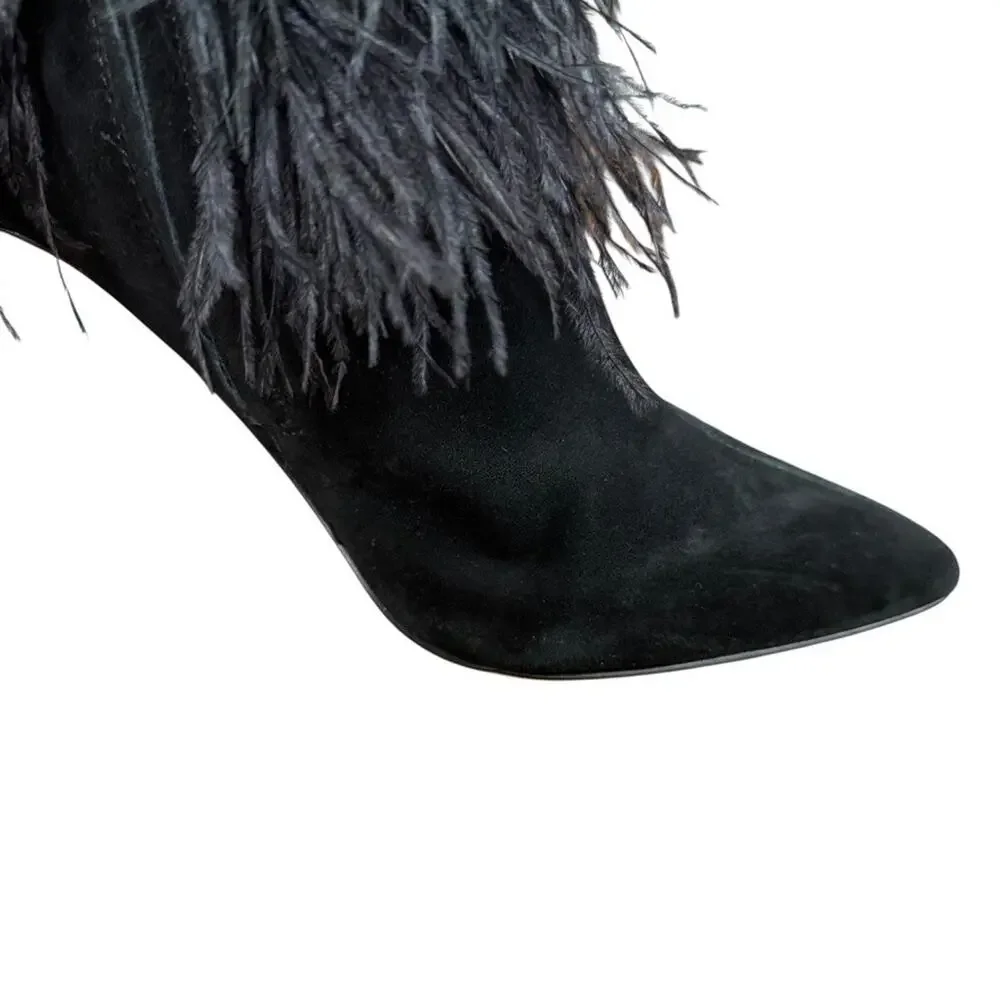 Jessica Simpson Piume Feather Black High Heel Ankle Boots Booties Shoes sz 10